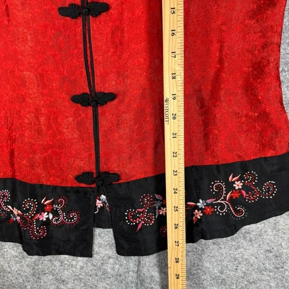 Asian Inspired 100% Silk Red Top Embroidered Hem XXL Festival Lightweight Chic - Picture 12 of 16